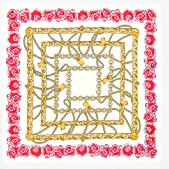 2/$30 Chain & Floral Silk Satin Scarf Large Square Head Scarf Bag Charm Bandana - Picture 3 of 6